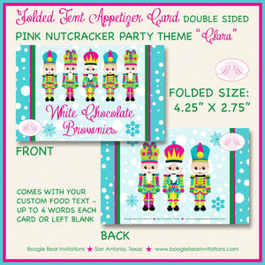 Pink Nutcracker Birthday Party Favor Card Appetizer Food Place Sign Label Winter Christmas Girl Ballet Boogie Bear Invitations Clara Theme