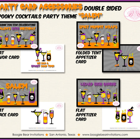 Spooky Cocktails Birthday Favor Party Card Tent Place Food Tag Appetizer Folded Flat Halloween Poison Boogie Bear Invitations Salem Theme