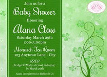 Load image into Gallery viewer, Shamrock Green Garden Baby Shower St. Patrick&#39;s Day Four Leaf Lucky Clover Boogie Bear Invitations Alana Theme Paperless Printable Printed