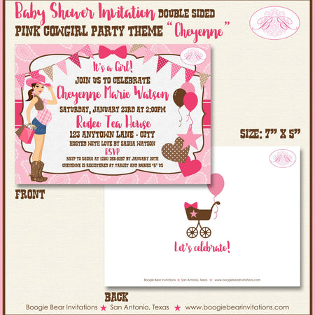 Cowgirl Pink Baby Shower Invitation Girl Modern Chic Country Farm Barn Boogie Bear Invitations Cheyenne Theme Paperless Printable Printed