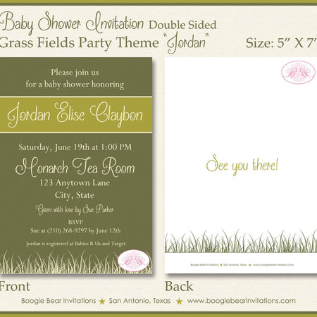 Grass Fields Baby Shower Invitation Green Garden Boy Girl Gender Neutral Boogie Bear Invitations Jordan Theme Paperless Printable Printed