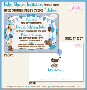 Cowgirl Blue Baby Shower Invitation Boy Modern Chic Teal Aqua Turquoise Boogie Bear Invitations Chelsea Theme Paperless Printable Printed
