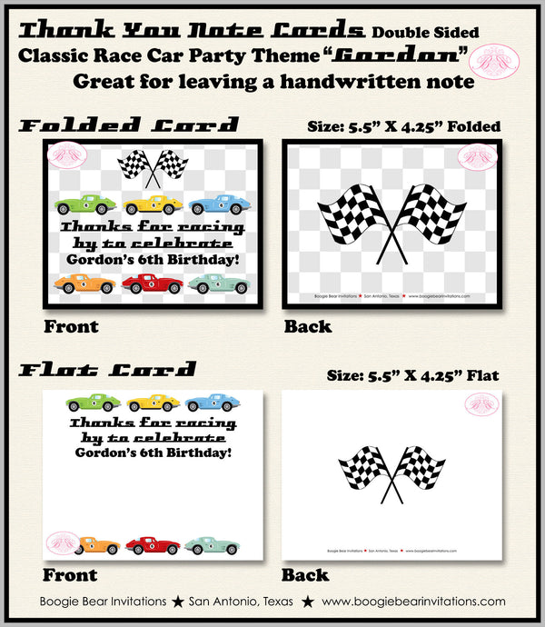 Race Car Birthday Party Thank You Card Classic Vintage Antique Checkered Flag Sports Coupe Boogie Bear Invitations Gordon Theme Printed