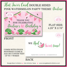 Load image into Gallery viewer, Pink Watermelon Birthday Party Favor Card Appetizer Food Place Sign Label Girl One In a Melon Green Boogie Bear Invitations Darlene Theme