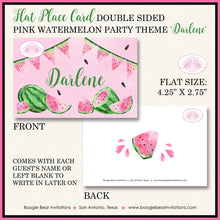 Load image into Gallery viewer, Pink Watermelon Birthday Party Favor Card Appetizer Food Place Sign Label Girl One In a Melon Green Boogie Bear Invitations Darlene Theme