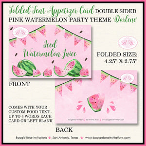 Pink Watermelon Birthday Party Favor Card Appetizer Food Place Sign Label Girl One In a Melon Green Boogie Bear Invitations Darlene Theme