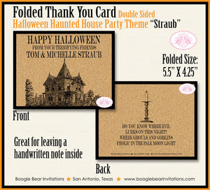Haunted House Party Thank You Card Note Halloween Black Bat Orange Adult Boy Girl Spooky Dead Boogie Bear Invitations Straub Theme Printed