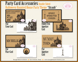 Haunted House Party Favor Card Tent Place Food Tag Appetizer Folded Flat Halloween Adult Black Orange Boogie Bear Invitations Straub Theme
