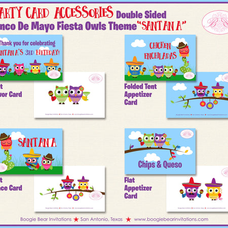 Cinco de Mayo Fiesta avor Party Card Tent Place Food Tag Note Birthday Owls Girl Boy Birthday Mariachi Boogie Bear Invitations Santana Theme