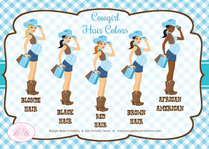 Cowgirl Blue Party Thank You Card Favor Note Baby Shower Boy Country Chic Brown Farm Boot Hat Boogie Bear Invitations Chevonne Theme Printed