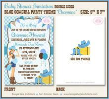 Load image into Gallery viewer, Cowgirl Blue Baby Shower Invitation Boy Modern Chic Teal Aqua Turquoise Boogie Bear Invitations Chevonne Theme Paperless Printable Printed