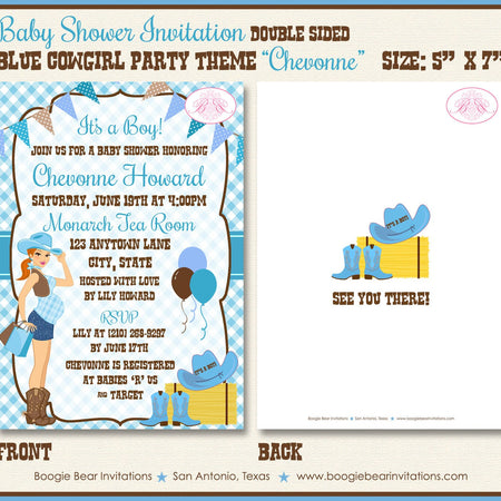 Cowgirl Blue Baby Shower Invitation Boy Modern Chic Teal Aqua Turquoise Boogie Bear Invitations Chevonne Theme Paperless Printable Printed