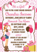 Load image into Gallery viewer, Cowgirl Pink Baby Shower Invitation Girl Modern Chic Magenta Bright Soft Boogie Bear Invitations Chandra Theme Paperless Printable Printed