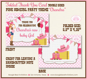 Cowgirl Pink Party Thank You Card Favor Note Baby Shower Girl Country Chic Brown Farm Boot Hat Boogie Bear Invitations Chandra Theme Printed