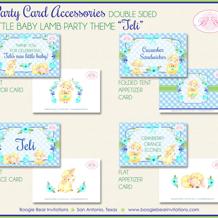 Blue Little Lamb Baby Shower Favor Card Appetizer Food Place Sign Label Boy Farm Animals Sheep Boogie Bear Invitations Teli Theme Printed