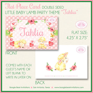 Pink Little Lamb Baby Shower Favor Card Appetizer Food Place Sign Label Girl Farm Animals Sheep Boogie Bear Invitations Tahlia Theme Printed