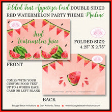 Load image into Gallery viewer, Red Watermelon Birthday Party Favor Card Appetizer Food Place Sign Label Girl Boy One In a Melon Green Boogie Bear Invitations Marlene Theme
