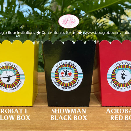 Circus Showman Party Popcorn Boxes Mini Food Birthday Big Top Greatest Show On Earth Animals Red Black Boogie Bear Invitations Phineas Theme