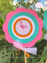 Load image into Gallery viewer, Pink Flamingo Party Centerpiece Set Birthday Girl Aqua Teal Blue Orange Flamingle Wild Miami Retro Pool Boogie Bear Invitations Stacey Theme