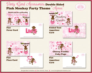 Pink Monkey Birthday Party Favor Card Appetizer Food Place Sign Label Love Valentine's Day Girl Heart Boogie Bear Invitations Aimee Theme