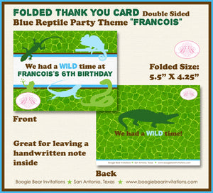Reptile Party Thank You Card Birthday Green Blue Snake Lizard Frog Chameleon Rain Forest Wild Boogie Bear Invitations Francois Theme Printed