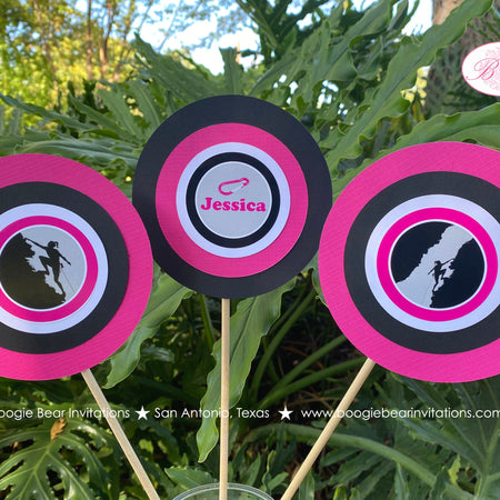 Pink Rock Climbing Birthday Party Centerpiece Sticks Black Mountain Girl Cavern Wall Climb Spelunking Boogie Bear Invitations Jessica Theme