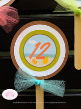 Load image into Gallery viewer, Hawaiian Beach Party Cupcake Toppers Luau Birthday Summer Girl Hawaii Ocean Tiki Flip Flop Swim Swimming Boogie Bear Invitations Alani Theme