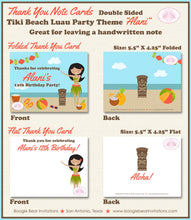Load image into Gallery viewer, Beach Luau Birthday Party Thank You Card Note Hawaiian Summer Girl Hawaii Ocean Tiki Swimming Boogie Bear Invitations Alani Theme Printed