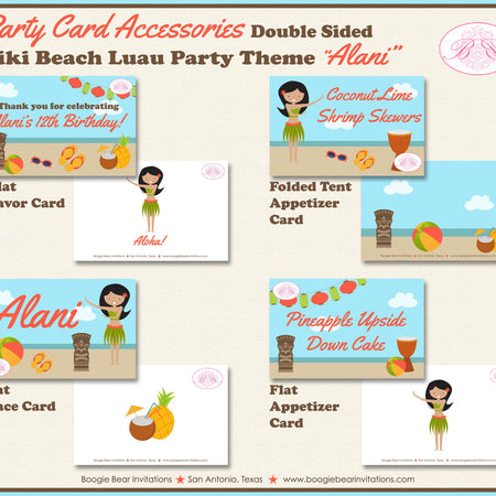 Beach Luau Birthday Party Favor Card Place Food Appetizer Girl Summer Hawaii Ocean Tiki Swimming Boogie Bear Invitations Alani Theme
