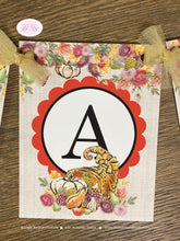 Load image into Gallery viewer, Thanksgiving Party Name Banner Dinner Cornucopia Bounty Pumpkin Pie Horn of plenty Fall Autumn Flower Boogie Bear Invitations Cooke Theme