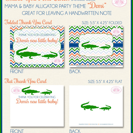 Alligator Crocodile Baby Shower Thank You Card Boy Girl Chevron Green Blue Orange Birthday Party Boogie Bear Invitations Demi Theme Printed