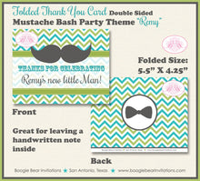 Load image into Gallery viewer, Mustache Bash Baby Shower Thank You Card Retro Little Man Chevron Boy Green Blue Formal Circus Boogie Bear Invitations Remy Theme Printed