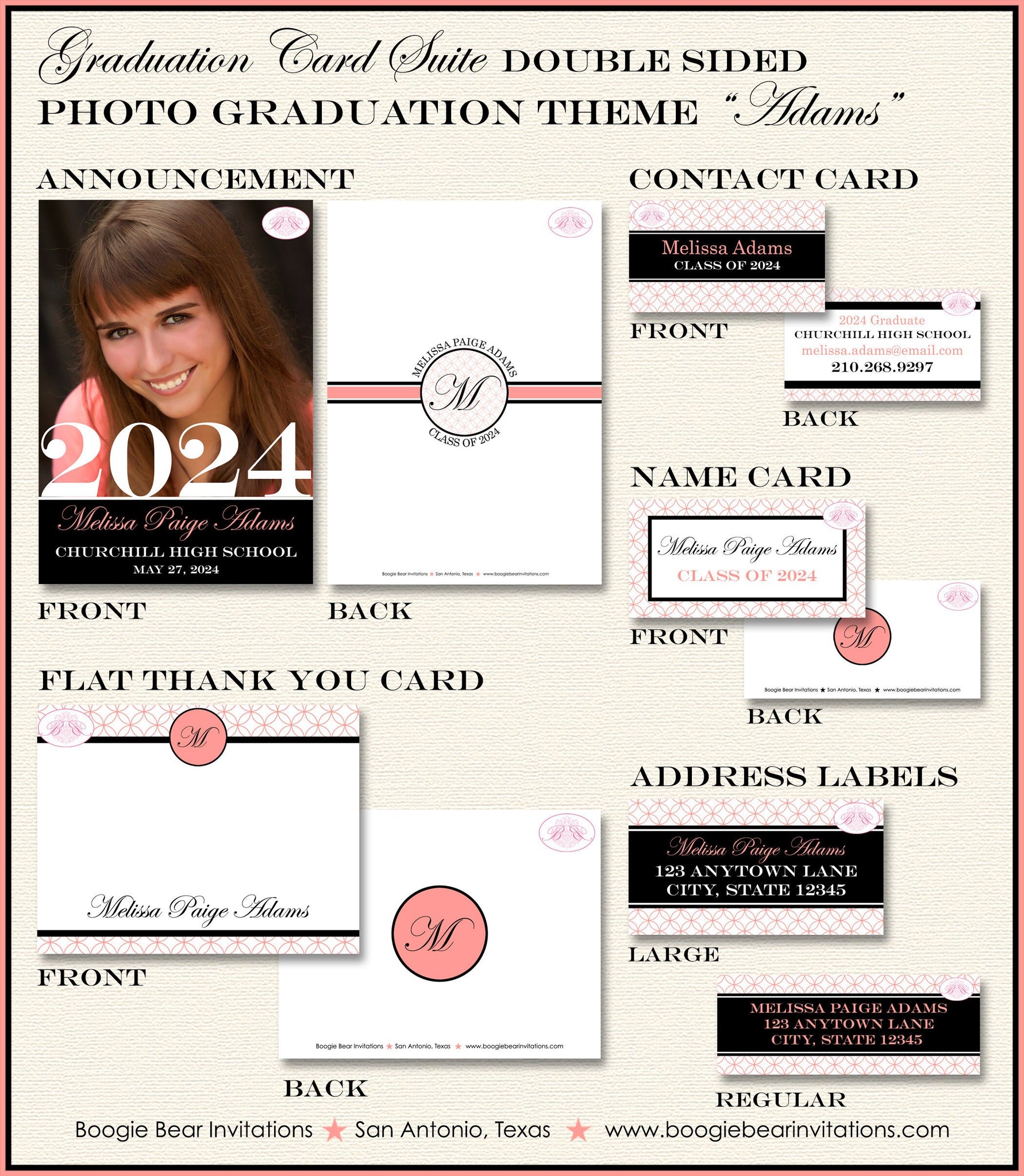 Modern Photo Graduation Announcement Thank You Contact Name Cards Grad Boogie Bear Invitations Modern Photo Graduation Announcement Thank You Contact Name Cards Grad Boogie Bear Invitations