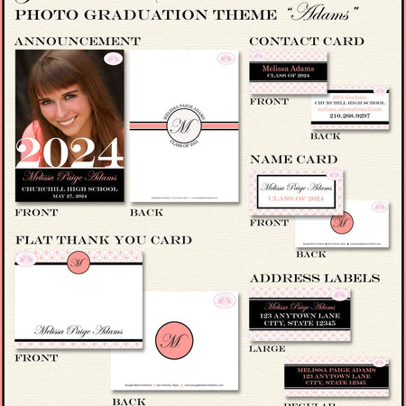 Modern Photo Graduation Announcement Thank You Contact Name Cards Graduate Party Suite 2022 2023 Boogie Bear Invitations Adams Theme Printed