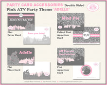 Load image into Gallery viewer, Pink ATV Baby Shower Party Favor Card Tent Appetizer Place Girl Grey Silver Glitter Stripe Quad Racing Boogie Bear Invitations Adelle Theme