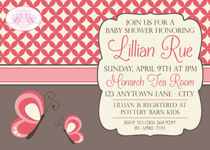 Little Butterfly Baby Shower Invitation Red Pink Girl Garden Grow Spring Boogie Bear Invitations Lillian Theme Paperless Printable Printed