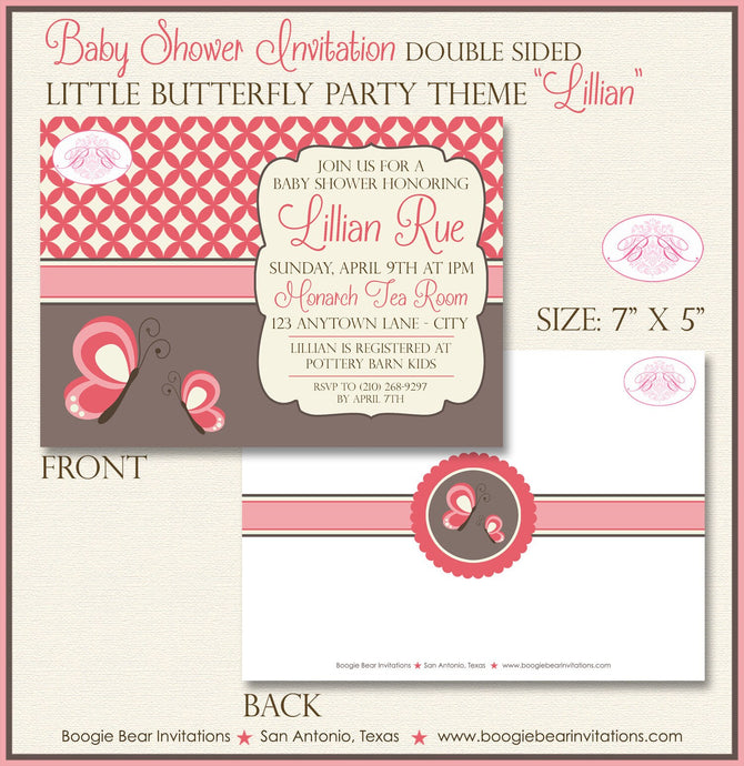 Little Butterfly Baby Shower Invitation Red Pink Girl Garden Grow Spring Boogie Bear Invitations Lillian Theme Paperless Printable Printed