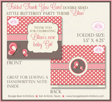 Load image into Gallery viewer, Little Butterfly Thank You Card Baby Shower Red Brown Pink Girl Garden Grow Spring Flutter Fly Boogie Bear Invitations Lillian Theme Printed