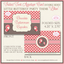 Load image into Gallery viewer, Little Butterfly Baby Shower Favor Card Tent Appetizer Party Food Red Pink Girl Garden Spring Boogie Bear Invitations Lillian Theme Printed