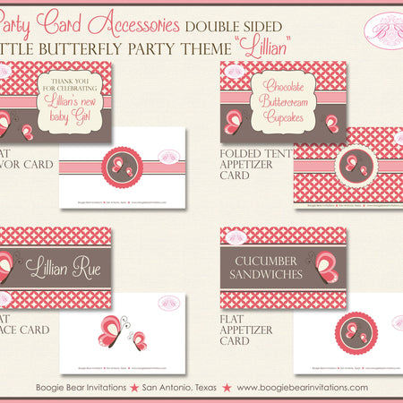 Little Butterfly Baby Shower Favor Card Tent Appetizer Party Food Red Pink Girl Garden Spring Boogie Bear Invitations Lillian Theme Printed