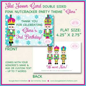 Pink Nutcracker Birthday Party Favor Card Appetizer Food Place Sign Label Winter Christmas Girl Ballet Boogie Bear Invitations Clara Theme