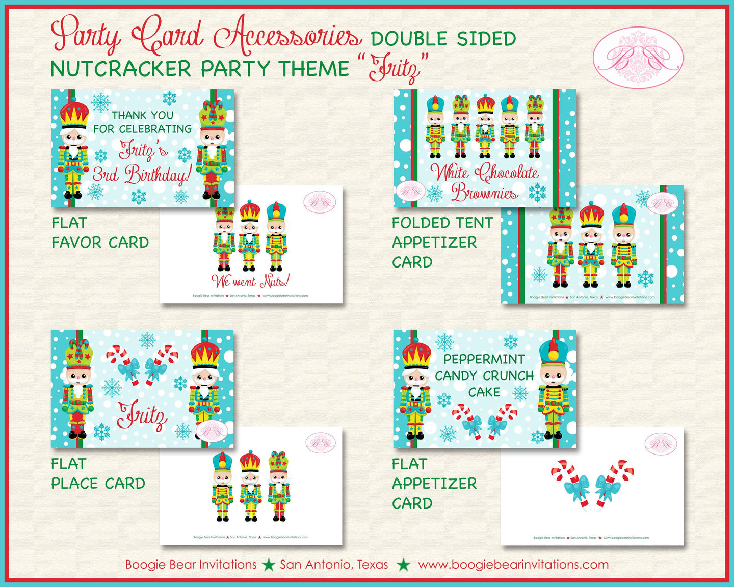 Nutcracker Birthday Party Favor Card Appetizer Food Place Sign Label Winter Christmas Boy Girl Ballet Boogie Bear Invitations Fritz Theme