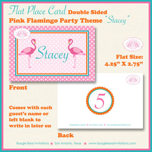 Pink Flamingo Birthday Party Favor Card Appetizer Food Place Sign Label Aqua Teal Turqouise Wild Girl Boogie Bear Invitations Stacey Theme