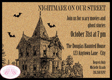 Load image into Gallery viewer, Halloween Haunted House Party Invitation Black Bat Adult Teen Boo Boy Girl Boogie Bear Invitations Straub Theme Paperless Printable Printed