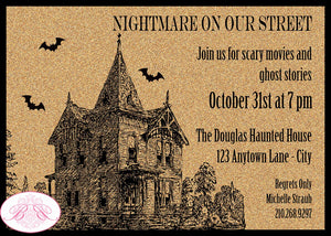 Halloween Haunted House Party Invitation Black Bat Adult Teen Boo Boy Girl Boogie Bear Invitations Straub Theme Paperless Printable Printed