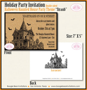Halloween Haunted House Party Invitation Black Bat Adult Teen Boo Boy Girl Boogie Bear Invitations Straub Theme Paperless Printable Printed
