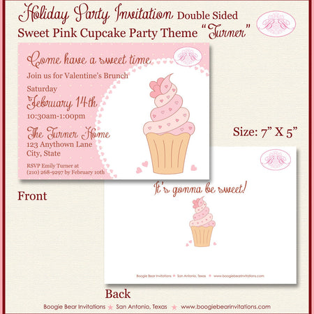 Pink Cupcake Valentine's Party Invitation Day Heart Sweet Love Dessert Cake Boogie Bear Invitations Turner Theme Paperless Printable Printed