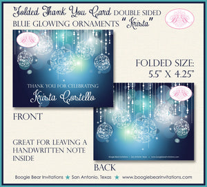Blue Glowing Ornemanets Party Thank You Cards Birthday Christmas Winter Formal Dinner Elegant Boogie Bear Invitations Krista Theme Printed
