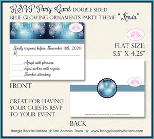 Blue Glowing Ornaments Party RSVP Cards Birthday Sweet 16 Winter Ladies Formal Elegant Boogie Bear Invitations Krista Theme Printed