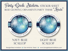Load image into Gallery viewer, Blue Glowing Ornament Party Stickers Circle Sheet Round Birthday Girl Christmas Winter Formal Snowflake Boogie Bear Invitations Krista Theme
